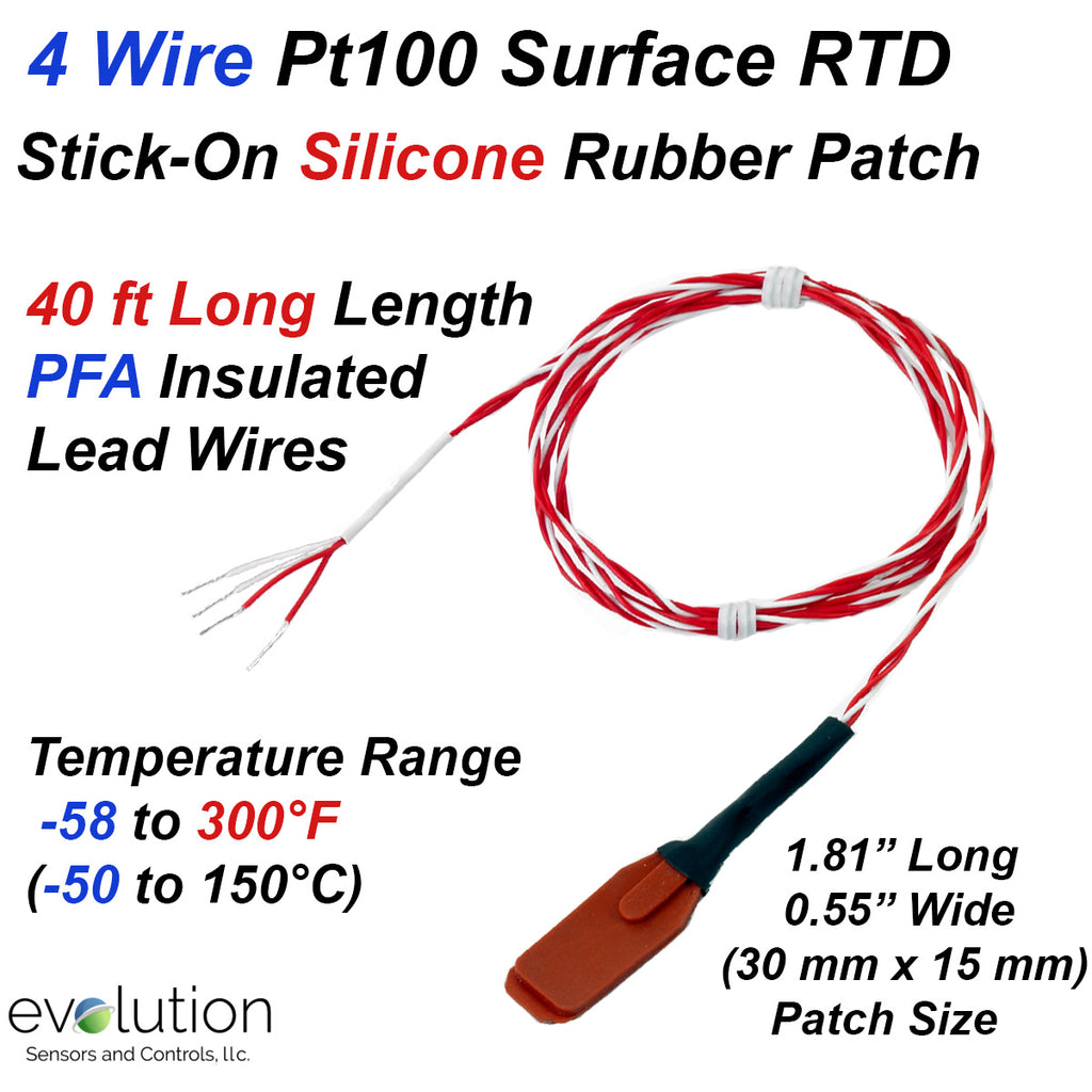 Silicone Rubber Surface Patch RTD Sensor with 40 ft leads
