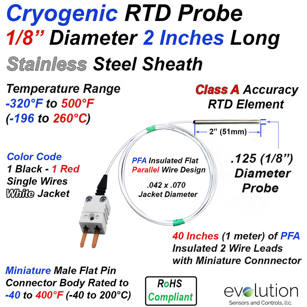 Rtd Size Cryogenic RTD Probe 2 Inches Long 1/8