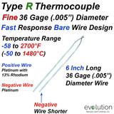 Type R Bare Wire Thermocouple Fine Diameter 36 Gage 6 Inches Long