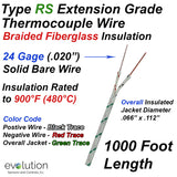 Type RS Thermocouple Extension Wire with 900°F Fiberglass Insulation 1000ft