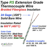Type RS Thermocouple Extension Wire with 900°F Fiberglass Insulation