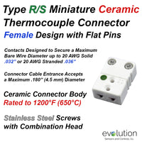 Miniature Thermocouple Connectors, Miniature Ceramic Female, Type RS