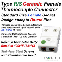 Standard Thermocouple Connectors, Standard Ceramic Female, Type RS