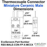 Type RS Miniature Male Ceramic Thermocouple Connector Dimensions