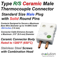 Ceramic Thermocouple Connector Type RS Standard Male with Solid Pins