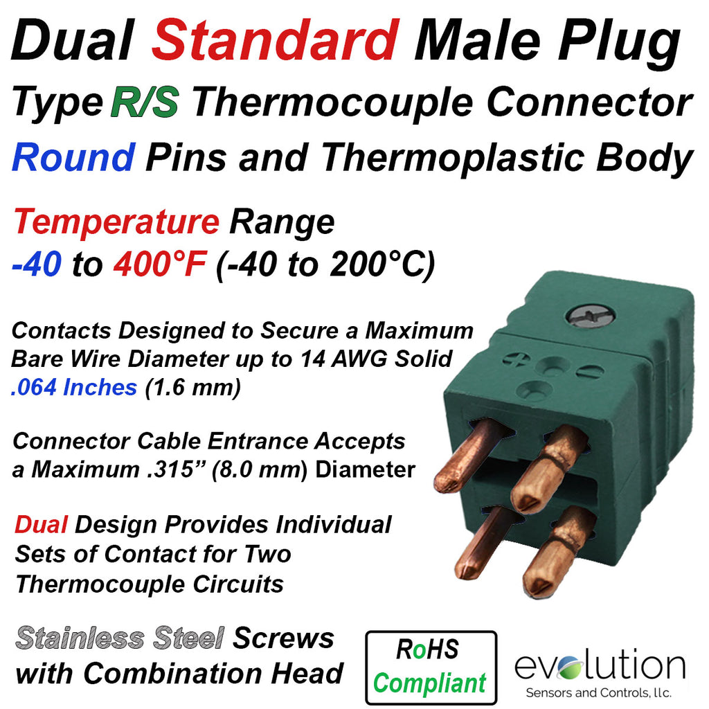 Type R/S Dual Standard Size Male Round Pin Thermocouple Connector ...