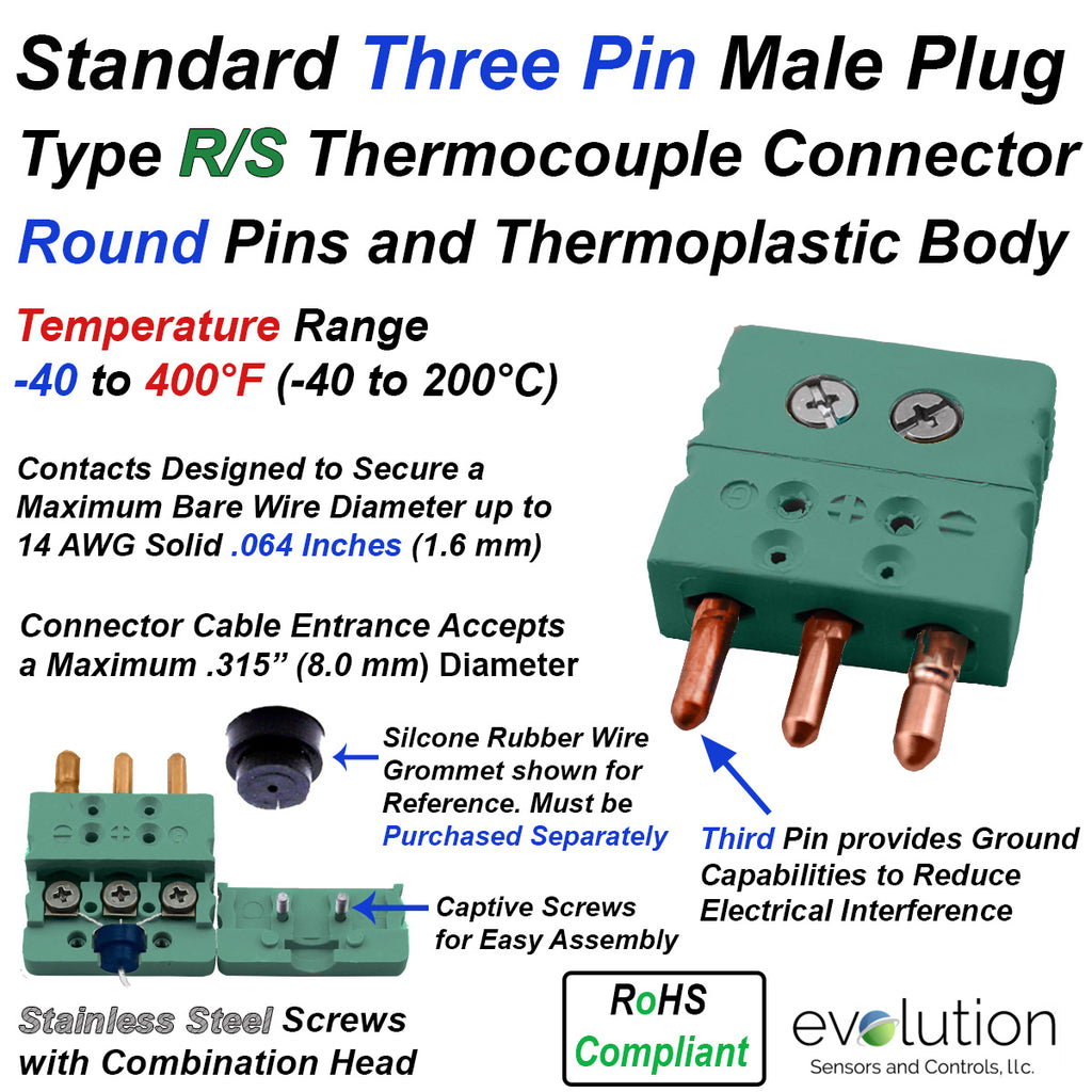 Type R Log Connector Type R/S Three Pin Standard Size Male Thermocouple Connector ...