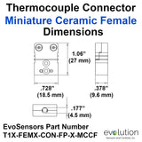 Miniature Female Ceramic Thermocouple Connector Dimensions Type T