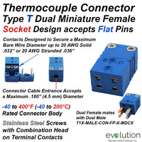 Dual Type T Miniature Female Thermocouple Connector