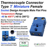 Miniature Thermocouple Connectors, Miniature Female, Type T