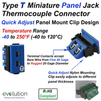 Type T Thermocouple Connector Miniature Panel Jack Design 