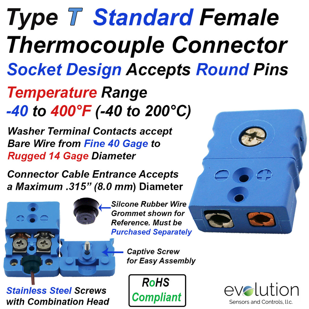 Type T Thermocouple Connectors Standard Size Female