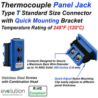 Type T Standard Size Thermocouple Panel Jack with Nylon Mounting Bracket