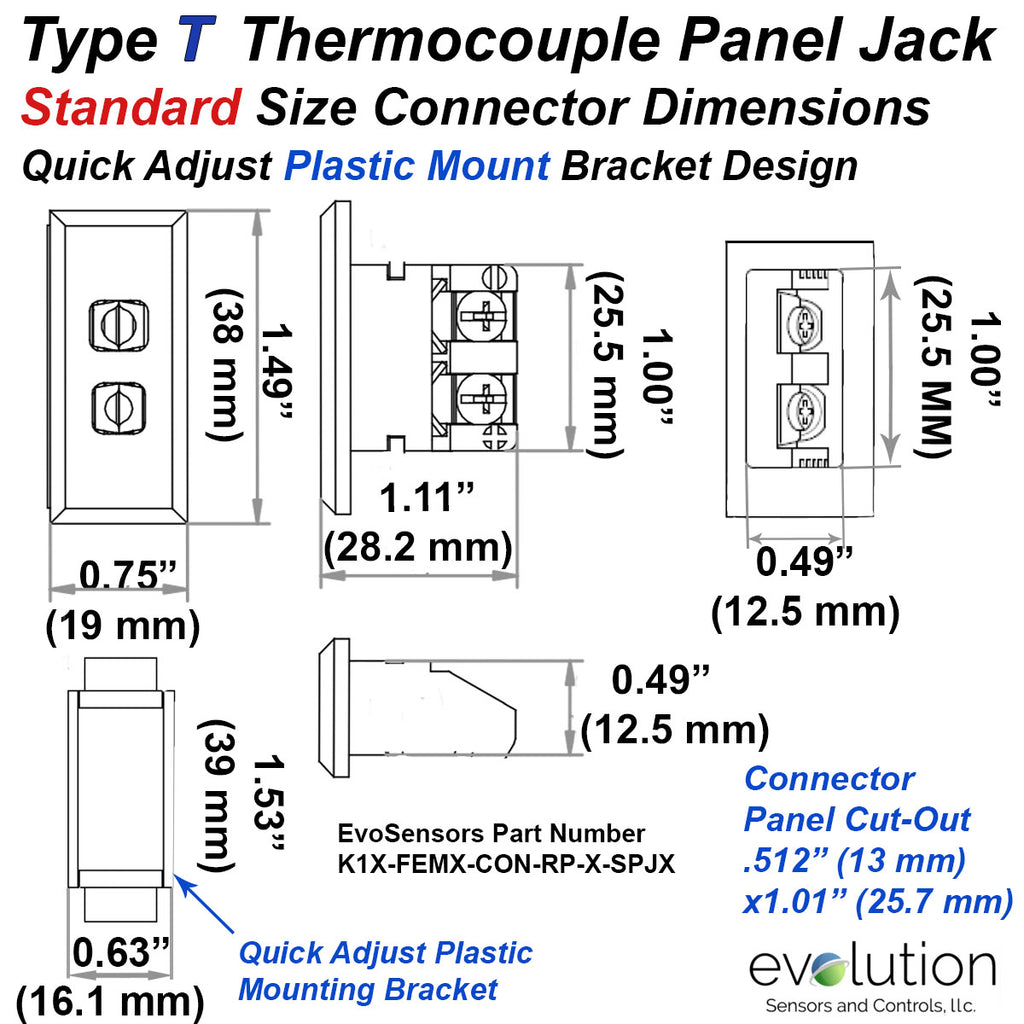 Type T Thermocouple Connector Standard Size Panel Jack | Evolution ...