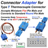 Type T Thermocouple Connector Adapter - Miniature Female to Standard Male