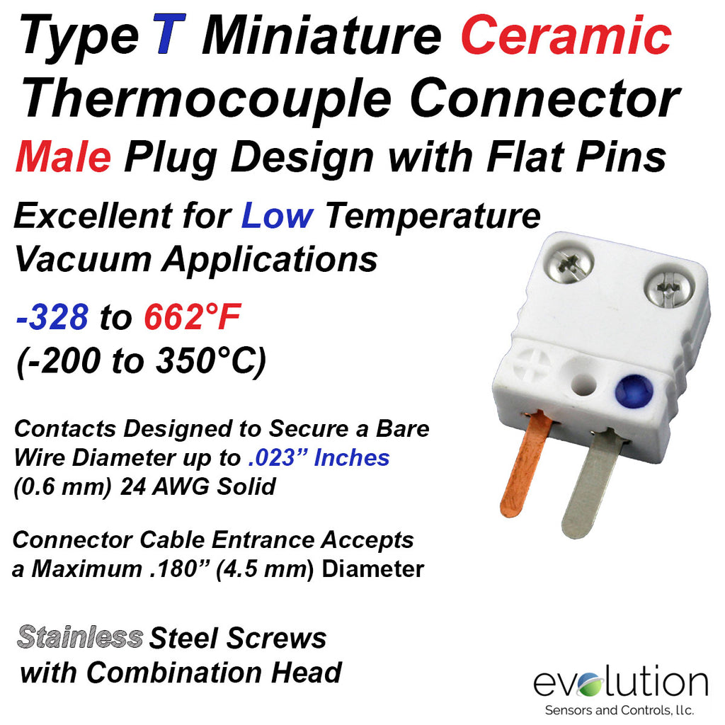 Type T Miniature Male Ceramic Thermocouple Connector