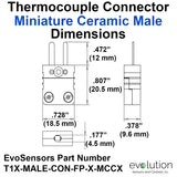 Miniature Male Ceramic Thermocouple Connector Dimensions Type T