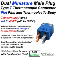 Type T Miniature Dual Male Thermocouple Connector