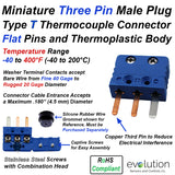 Type T Miniature Three Pin Male Thermocouple Connector