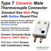 Type T Standard Size Ceramic Male Thermocouple Connector