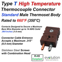 Type T Standard Size High Temperature Male Thermocouple Connector