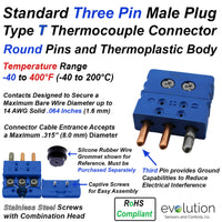 Type T Standard Size Three Pin Thermocouple Connector