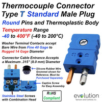 Type T Standard Size Male Thermocouple Connector
