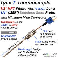 Type T Thermocouple Probe with 1/2