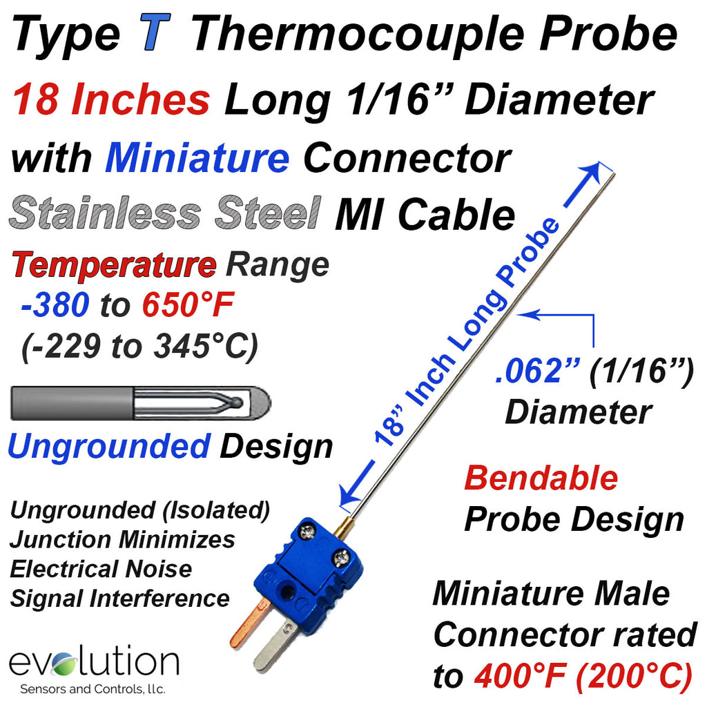 Type T Thermocouple Probe 1/16