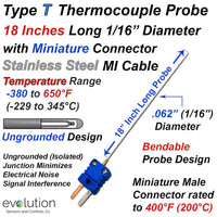 Type T Thermocouple Probe 1/16