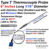 Type T Thermocouple Probe with Stainless Steel Overbraided Wire and Connector
