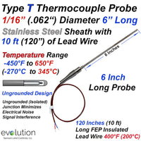 Type T Thermocouple Probe 1/16