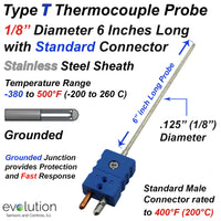 Type T Thermocouple Probe 1/8