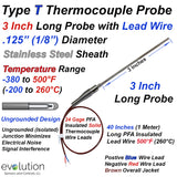 Type T Thermocouple Probe 1/8" Diameter with 40 Inches of Lead Wire