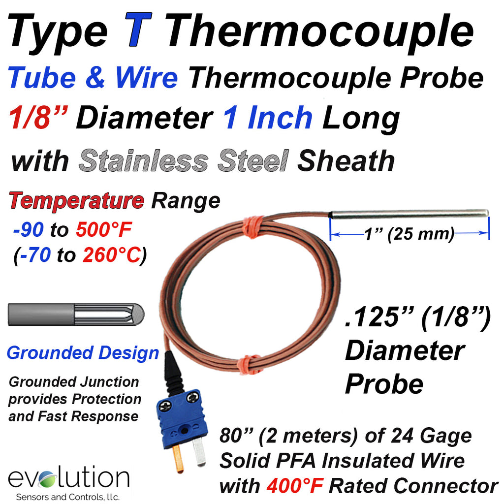 Type T Thermocouple Probe Tube and Wire Design with Miniature Connector ...