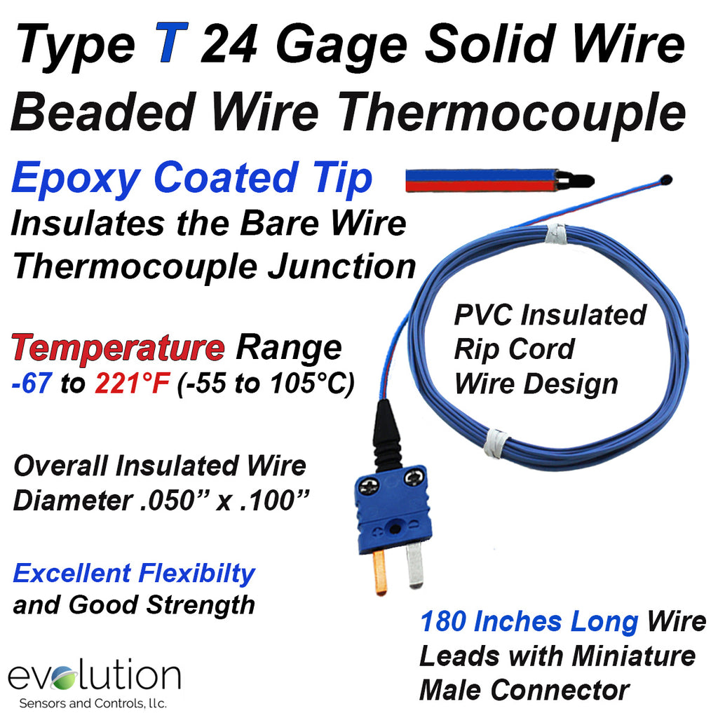 Epoxy Coated Tip Thermocouple Type T with PVC Leads