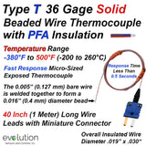 Insulated Thermocouples with Connectors Type T with 36 Gage PFA Wire