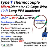 Micro Thermocouple - Type T 40 Gage Fine Wire with 10ft Leads