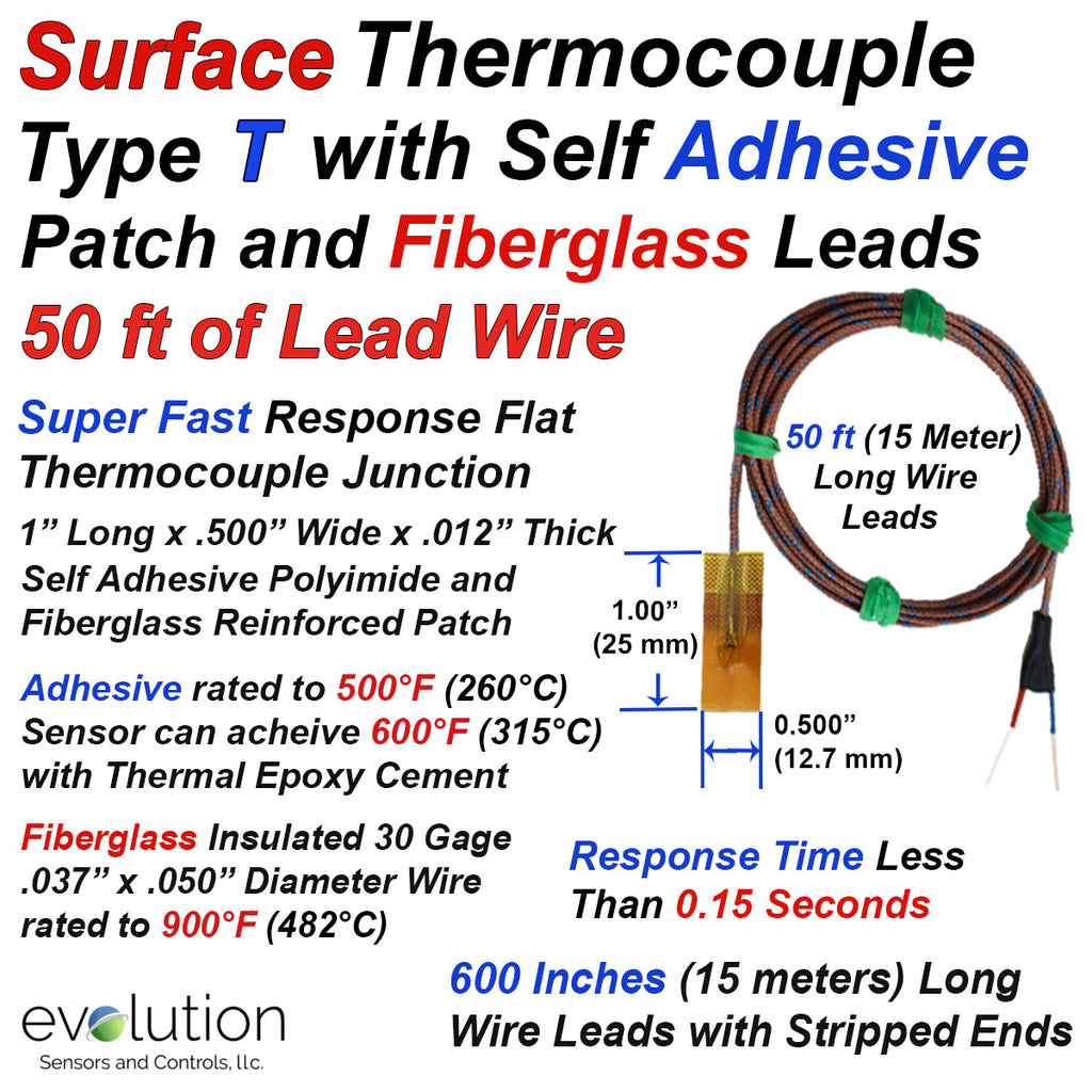 Type T Surface Thermocouple with 50 ft of Lead Wire