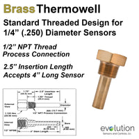 Thermowell Brass 1/2 Male NPT with 2.5 inch insertion length 