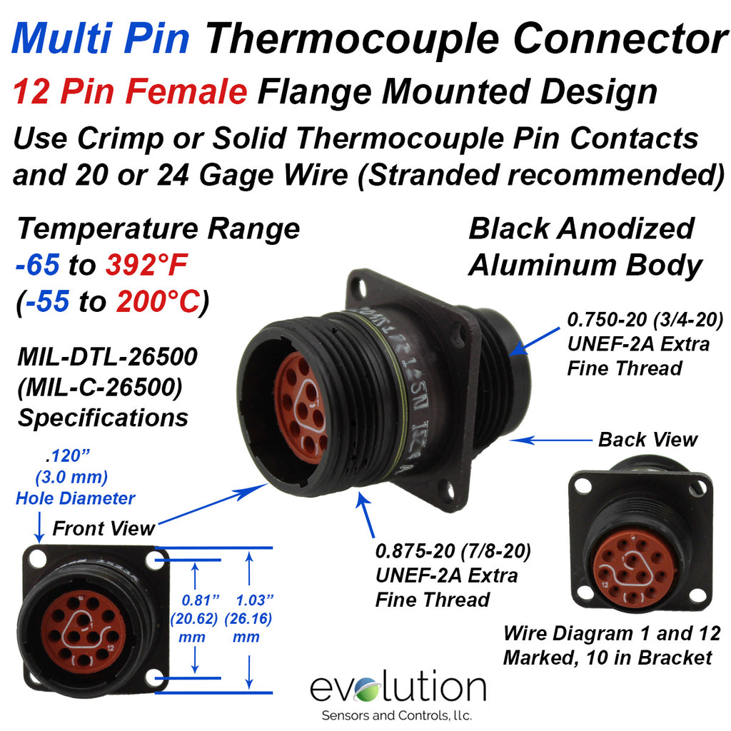 Multi Pin Thermocouple Connector 12 Pin Female with Mounting Flange ...