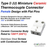 Type B or U Miniature Female Ceramic Thermocouple Connector