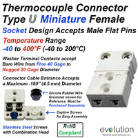 Type U Miniature Female Thermocouple Connector