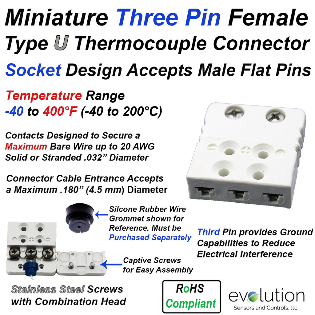 Type U Miniature Three Pin Thermocouple Connectors