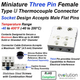 Type U Miniature Three Pin Thermocouple Connectors