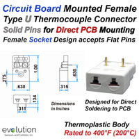 PCB Thermocouple Connectors, Miniature PCB Flat Mounting, Type U