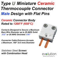 Type U Miniature Male Ceramic Thermocouple Connector
