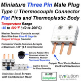 Type U Miniature Three Pin Male Thermocouple Connector