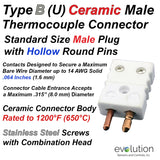 Type B (U) Ceramic Male Thermocouple ConnectorStandard Size 