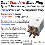 Type U Standard Size Dual Male Thermocouple Connector